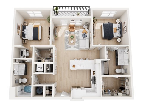 Floor plan for 2 beds, 2 baths, 1130 sqft